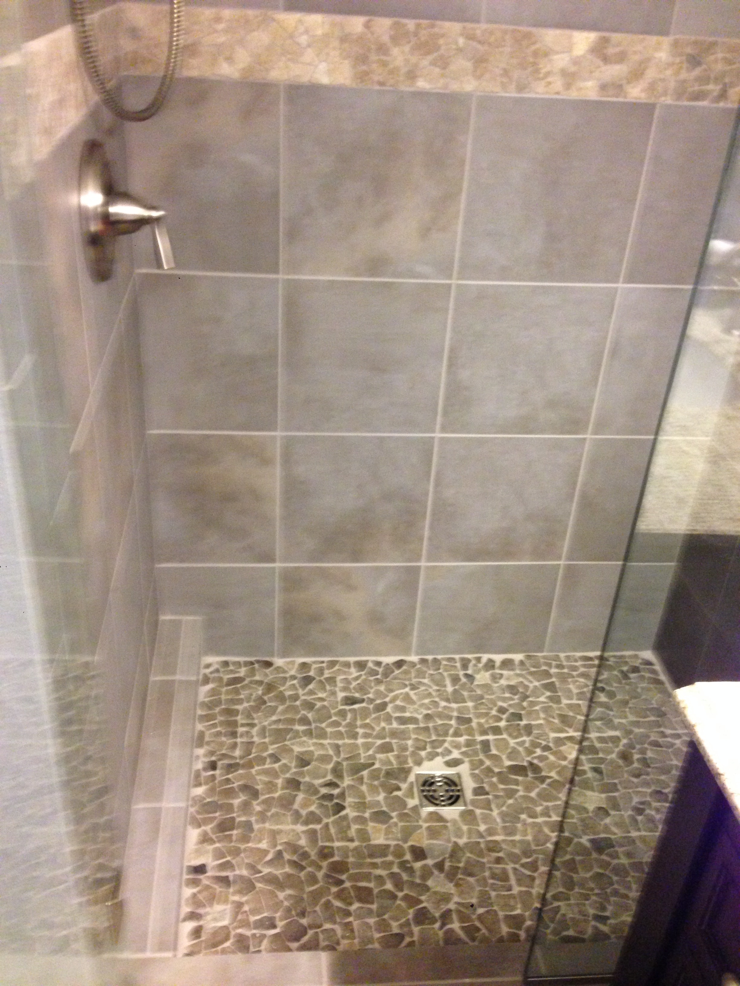 Tile Shower Enclosure with Stone Shower Pan