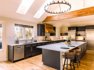 Blue Cabinets with Wood Accents