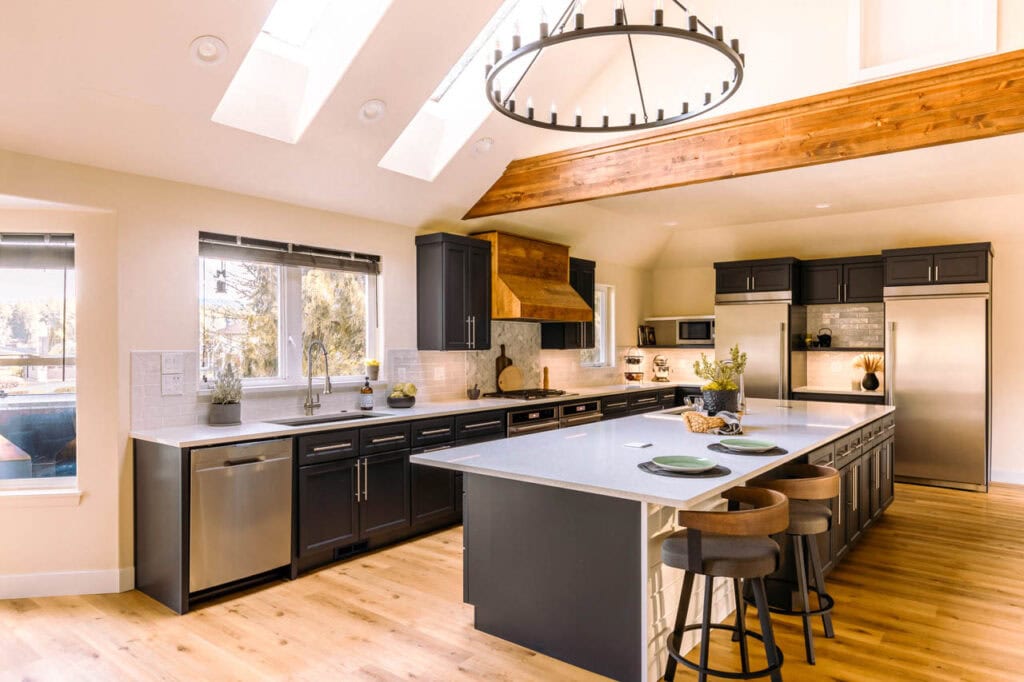 Blue Cabinets with Wood Accents